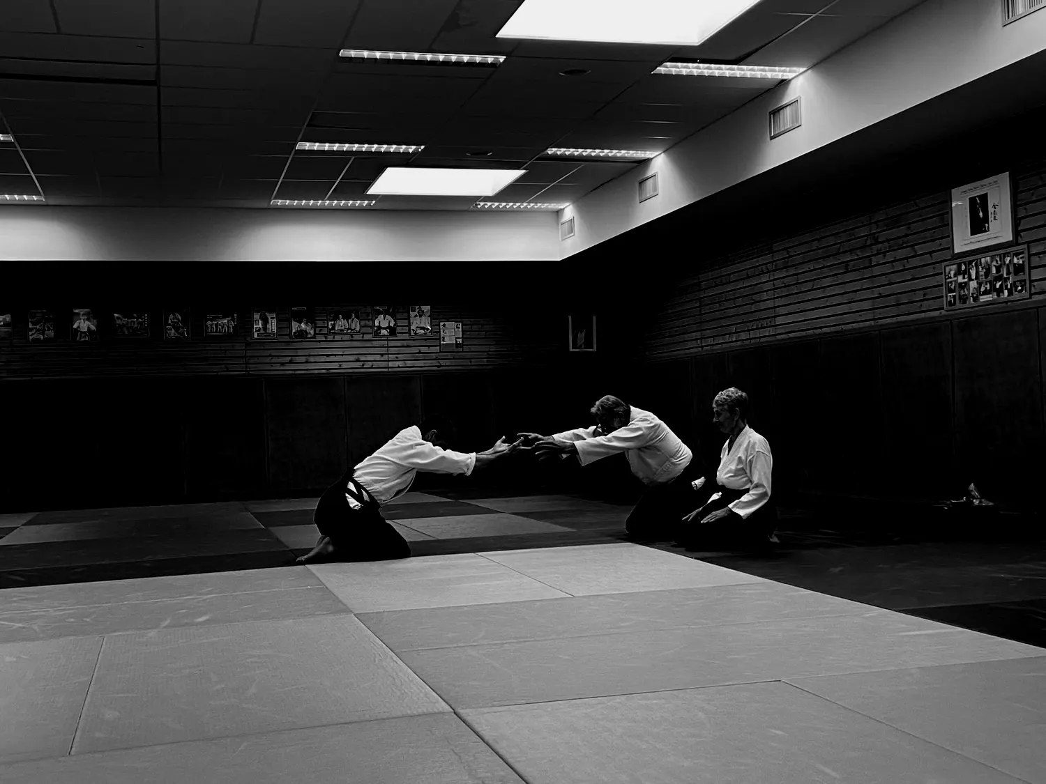 Travail de technique à genoux entre deux pratiquants