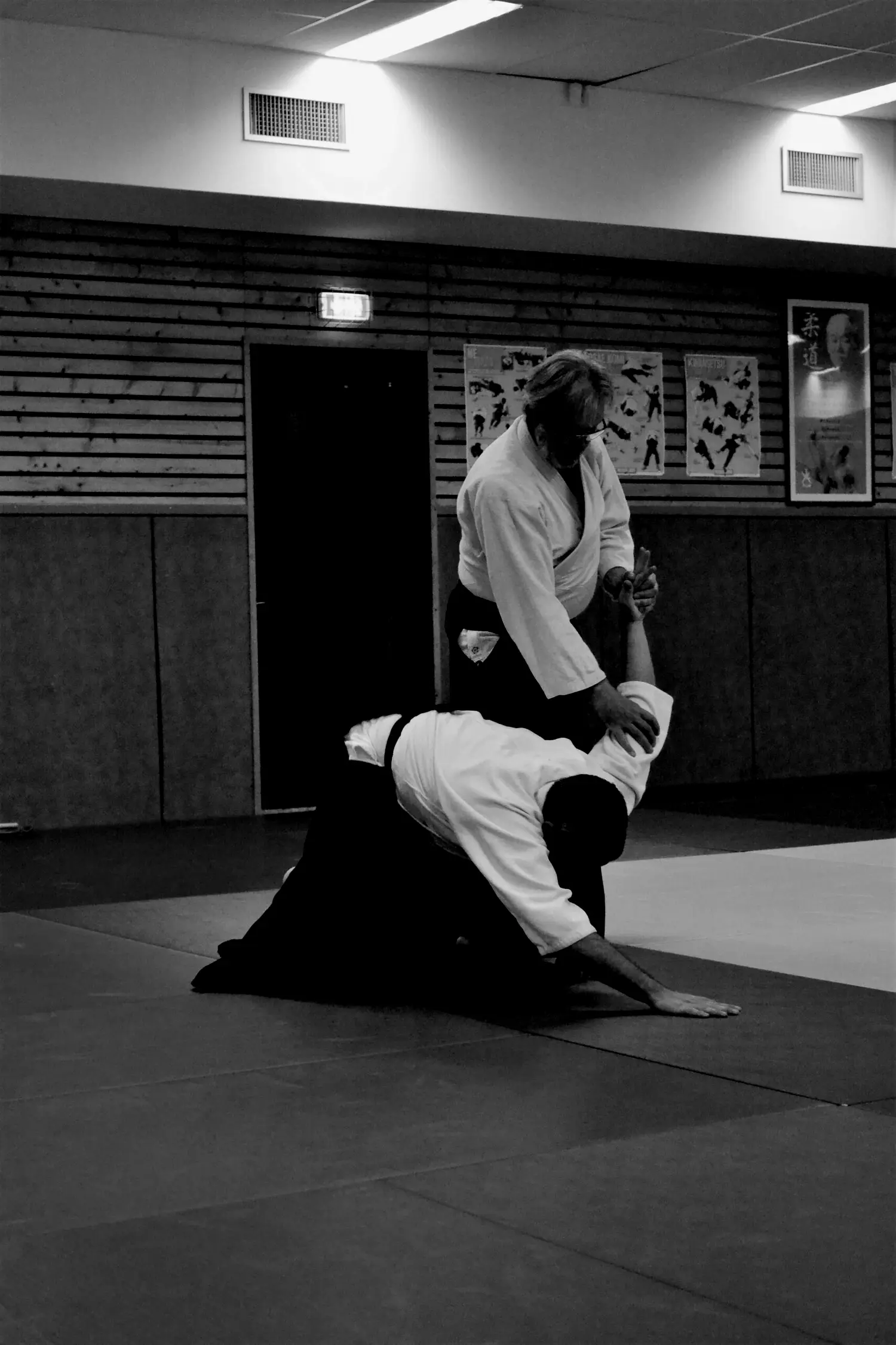 Projection en contre-jour sur le tatami du dojo de l'Arande